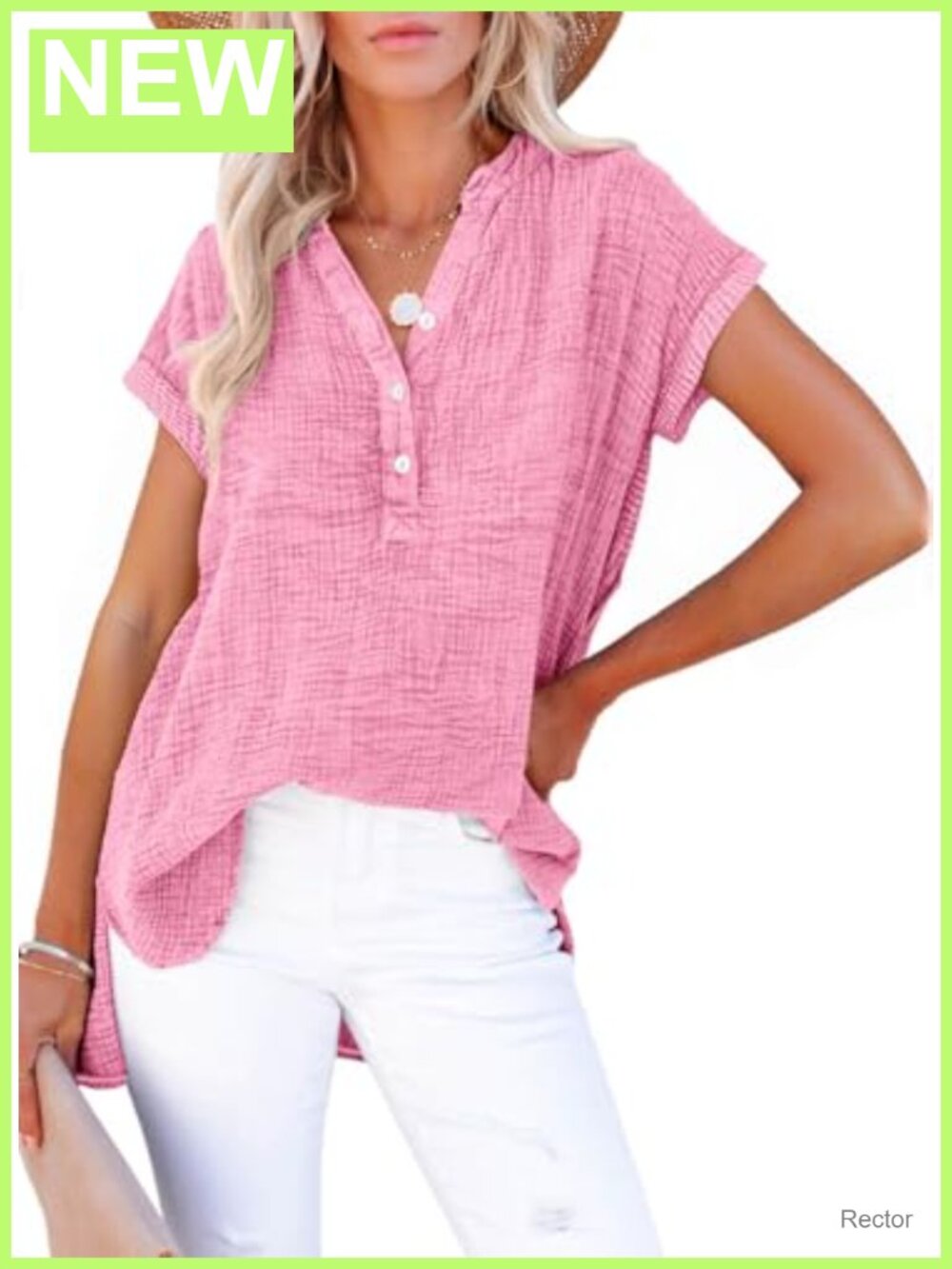 Womens Boho Button Down Blouse V-Neck Cotton Short Sleeve Top
